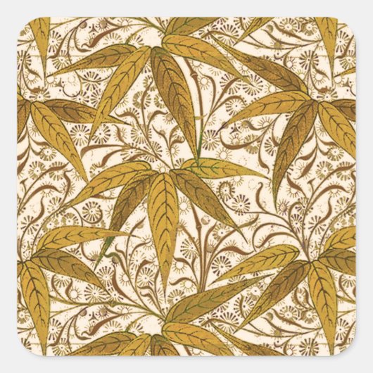 William Morris Bamboo Print, Gold en Cream Vierkante Sticker (Voorkant)