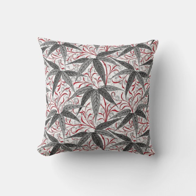 William Morris Bamboo Print, grijs en wit Kussen (Voorkant)