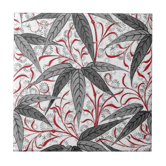 William Morris Bamboo Print, grijs en wit Tegeltje (Voorkant)