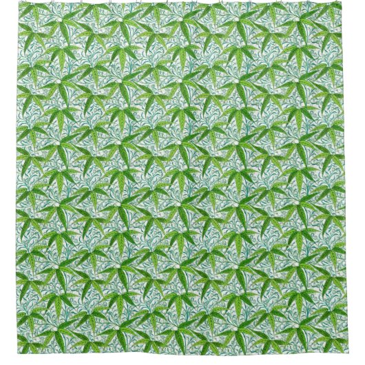 William Morris Bamboo Print, groen en wit Douchegordijn (Voorkant)