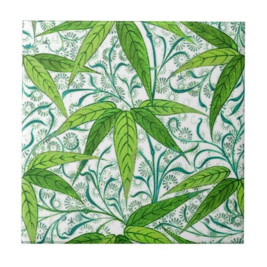 William Morris Bamboo Print, groen en wit Tegeltje (Voorkant)