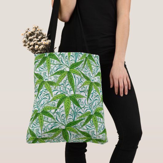 William Morris Bamboo Print, groen en wit Tote Bag (Dichtbij)
