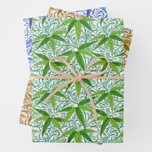 William Morris Bamboo Print, groen, goud en blauw Inpakpapier Vel (In situ)