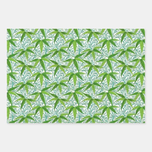 William Morris Bamboo Print, groen, goud en blauw Inpakpapier Vel (Voorkant)