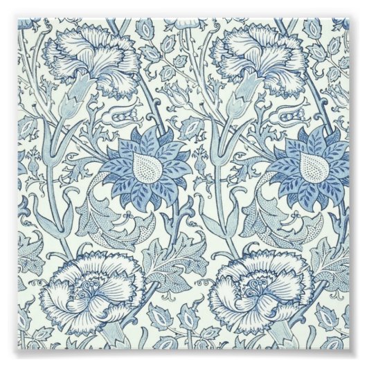 William Morris Beauful-bloempatroon, blauw, roos Foto Afdruk (Voorkant)