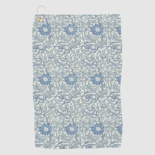 William Morris Beauful-bloempatroon, blauw, roos Golfhanddoek (Voorkant)