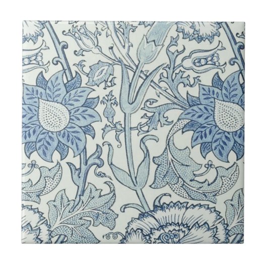 William Morris Beauful-bloempatroon, blauw, roos Tegeltje (Voorkant)