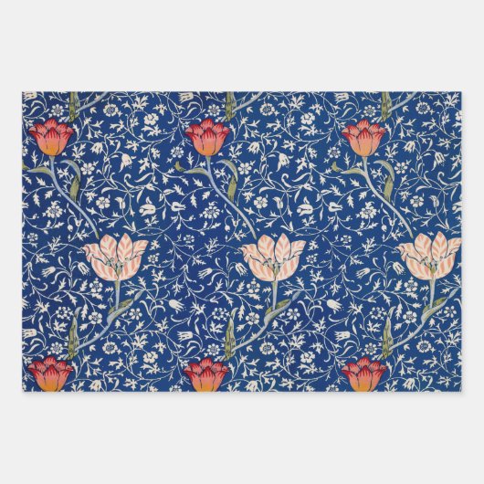 William Morris Beauful Floral Pattern Blue Inpakpapier Vel (Voorkant)