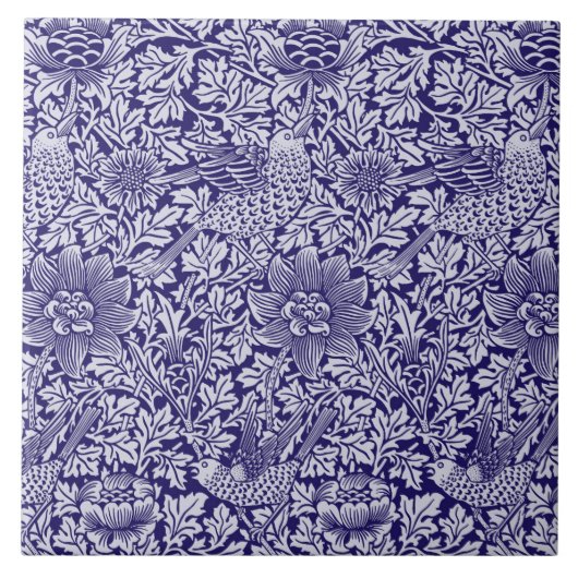 William Morris 'Bird and Anemone' in Blue Tegeltje (Voorkant)