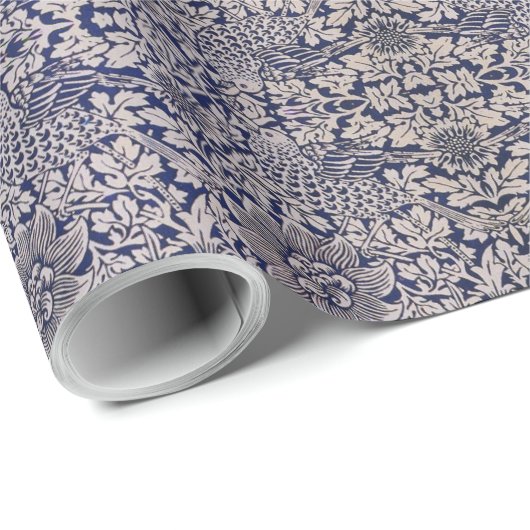 William Morris  Bird en Anemone Donkerblauw Cadeaupapier (Rol Hoek)