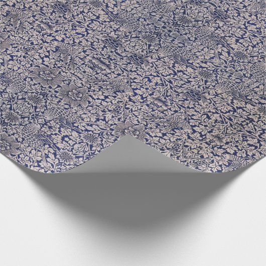 William Morris  Bird en Anemone Donkerblauw Cadeaupapier (Hoek)