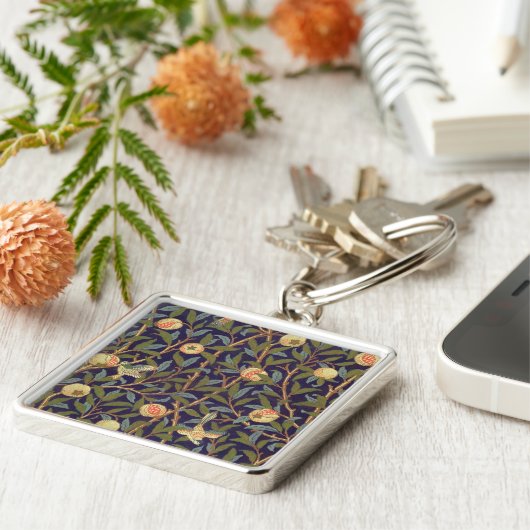 William Morris Bird en Pomegranate Art Sleutelhanger (Zijkant)