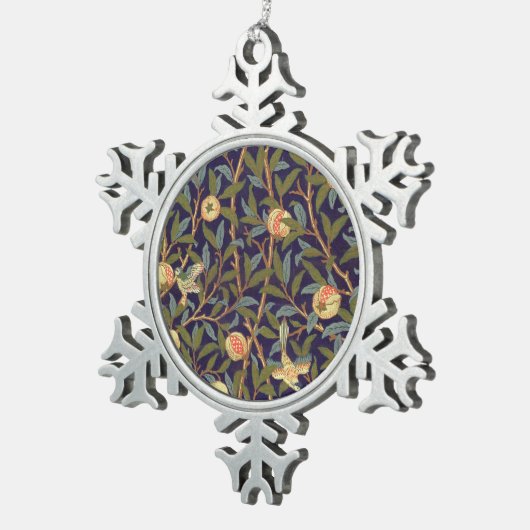 William Morris Bird en Pomegranate  Art Tin Sneeuwvlok Ornament (Rechts)