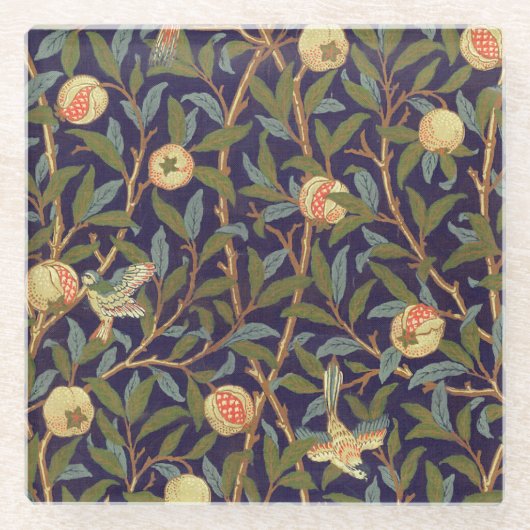 William Morris Bird en Pomegranate  Floral Glazen Onderzetter (Voorkant)