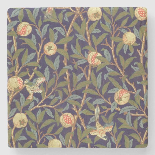 William Morris Bird en Pomegranate  Floral Stenen Onderzetter (Voorkant)