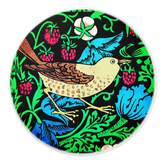 William Morris Bird & Flower, Blue en Brown Keramische Knop (Voorkant)