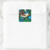 William Morris Bird & Flower Tegel, Blue en Brown Vierkante Sticker (Tas)