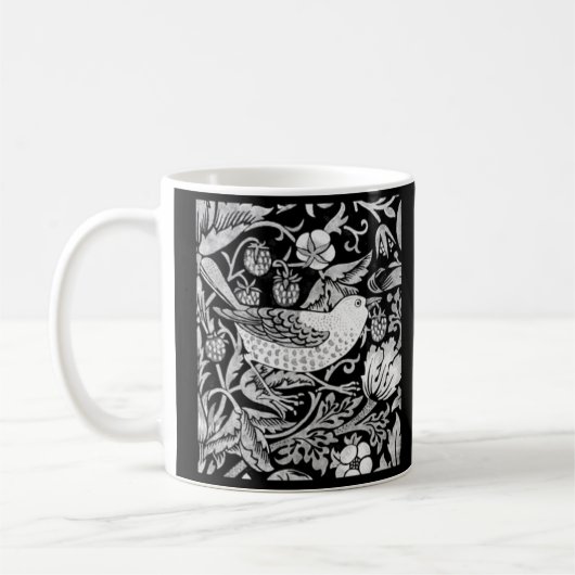 William Morris Bird & Flower Tile, Black and White Koffiemok (Links)