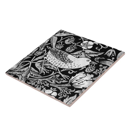 William Morris Bird & Flower Tile, Black and White Tegeltje (Zijkant)