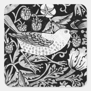 William Morris Bird & Flower Tile, Black and White Vierkante Sticker