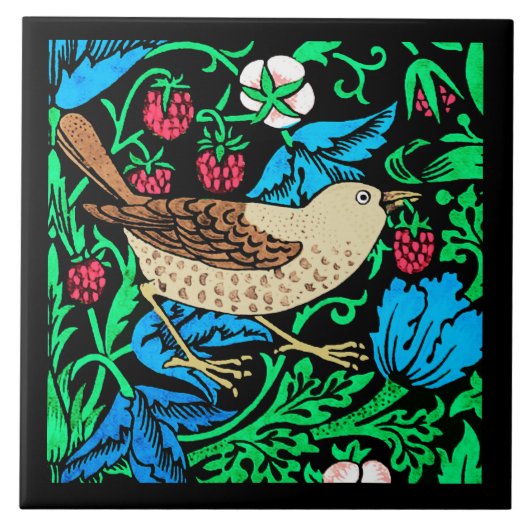 William Morris Bird & Flower Tile, Blue en Black Tegeltje (Voorkant)