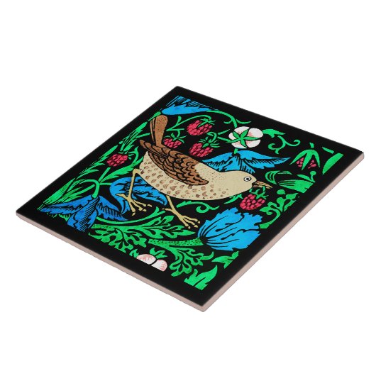 William Morris Bird & Flower Tile, Blue en Black Tegeltje (Zijkant)