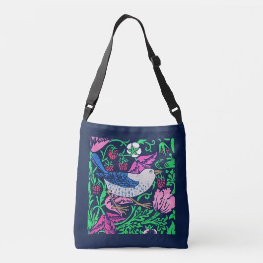William Morris Bird & Flower Tile, Navy & Fuchsia Crossbody Tas (Achterkant)