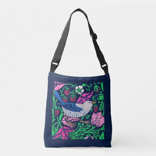 William Morris Bird & Flower Tile, Navy & Fuchsia Crossbody Tas (Voorkant)