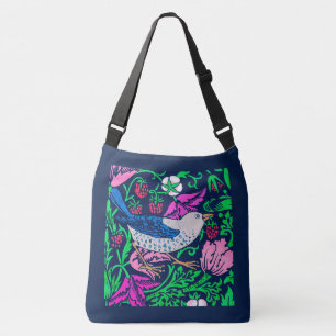 William Morris Bird & Flower Tile, Navy & Fuchsia Crossbody Tas