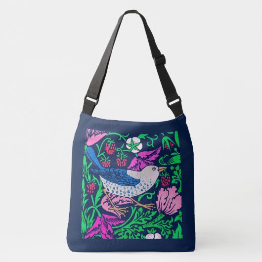 William Morris Bird & Flower Tile, Navy & Fuchsia Crossbody Tas (Voorkant)