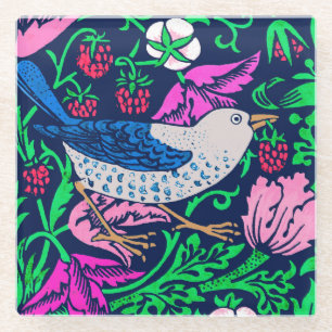 William Morris Bird & Flower Tile, Navy & Fuchsia Glazen Onderzetter