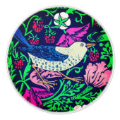 William Morris Bird & Flower Tile, Navy & Fuchsia Keramische Knop (Voorkant)