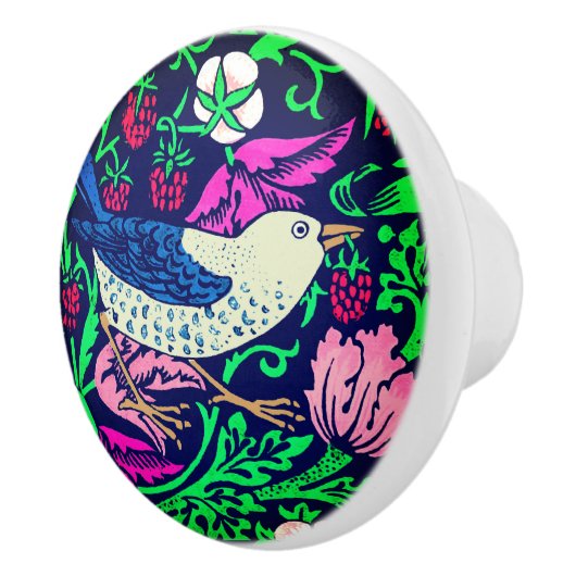 William Morris Bird & Flower Tile, Navy & Fuchsia Keramische Knop (Rechts)