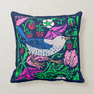 William Morris Bird & Flower Tile, Navy & Fuchsia Kussen