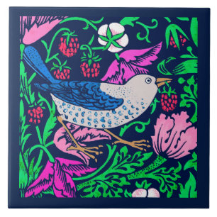 William Morris Bird & Flower Tile, Navy & Fuchsia Tegeltje