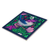 William Morris Bird & Flower Tile, Navy & Fuchsia Tegeltje (Zijkant)