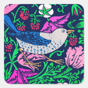 William Morris Bird & Flower Tile, Navy & Fuchsia Vierkante Sticker