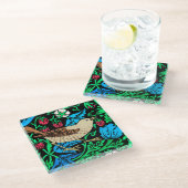 William Morris Bird & Flower Tile, op Black Glazen Onderzetter (Schuin)