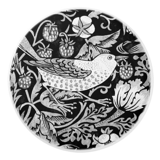 William Morris Bird & Flower Zwart-wit Keramische Knop (Voorkant)
