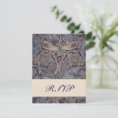 William Morris Bird Pattern Wedding Reply Cards RSVP Kaartje (Staand voorkant)