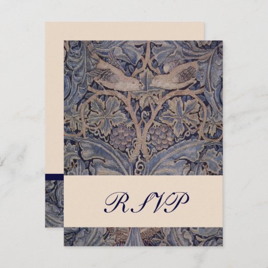 William Morris Bird Pattern Wedding Reply Cards RSVP Kaartje (Voorkant / Achterkant)