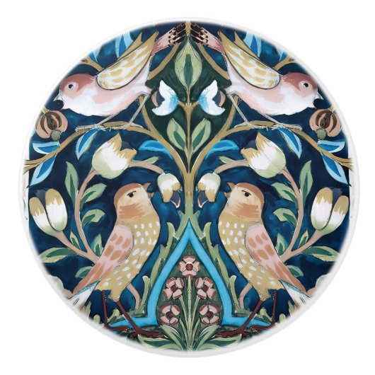 William Morris Birds and Tulips Art Nouveau Keramische Knop (Voorkant)