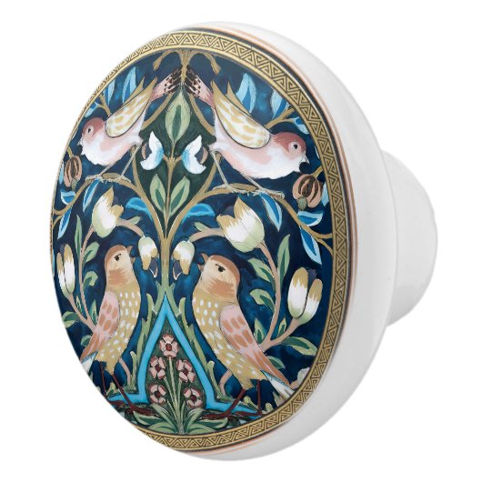 William Morris Birds and Tulips Art Nouveau Keramische Knop (Rechts)