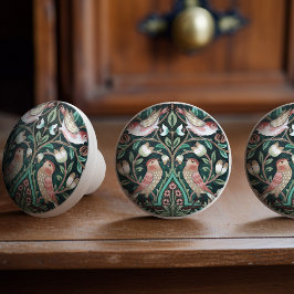 William Morris Birds and Tulips Green Art Nouveau Keramische Knop