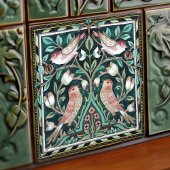 William Morris Birds and Tulips Green Art Nouveau Tegeltje