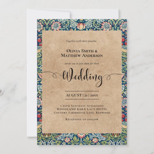 William Morris Birds bruiloft uitnodiging (Voorkant)