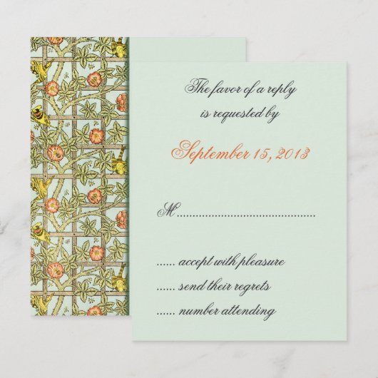 William Morris Birds & Flowers Bruiloft RSVP Kaart (Voorkant / Achterkant)