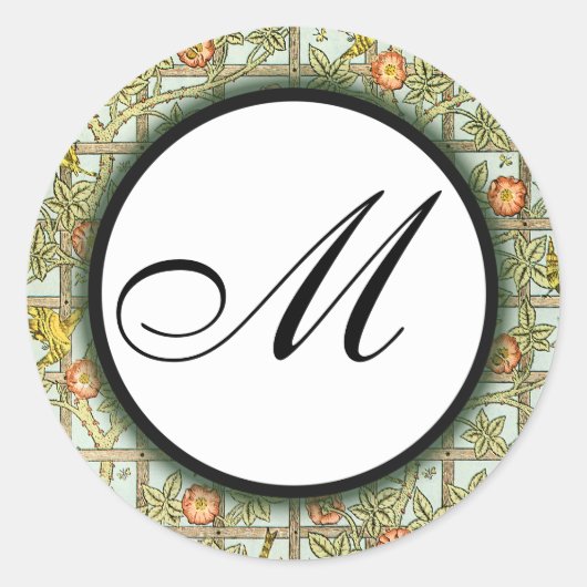 William Morris Birds & Flowers Monogrammed Sticker (Voorkant)