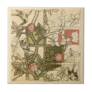 William * Morris Birds Trellis Vines Olive Beige Tegeltje