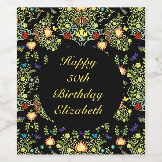 William Morris Birthday Wijn Etiket (Enkel label)